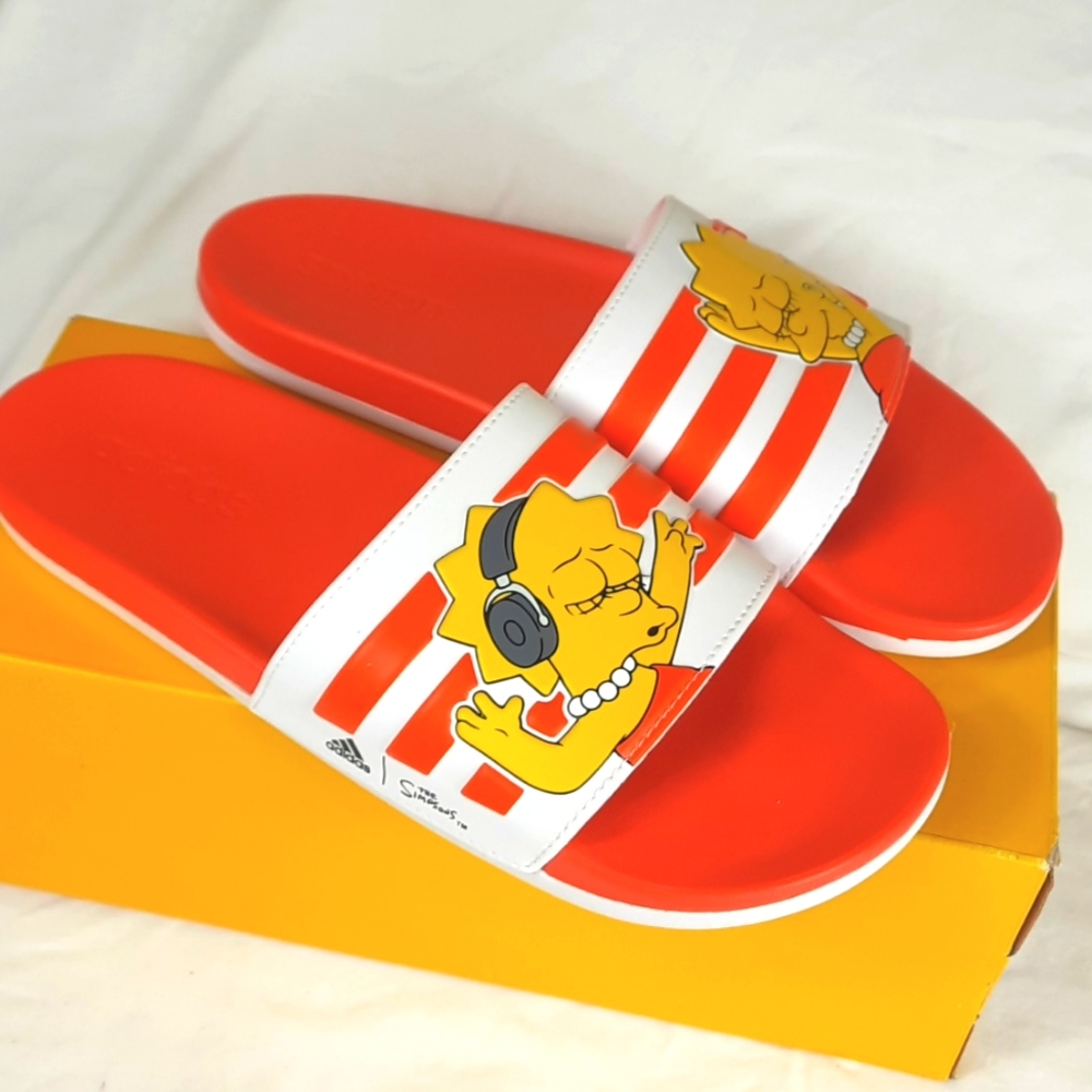 Adidas Adilette The Simpsons Womens Slide Sandals Size 11 Orange Yellow Lisa NEW
